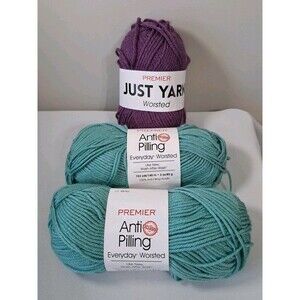 3 NEW Skeins Premier Worsted : Seafoam Anti Pilling & Royal Purple Just Yarn